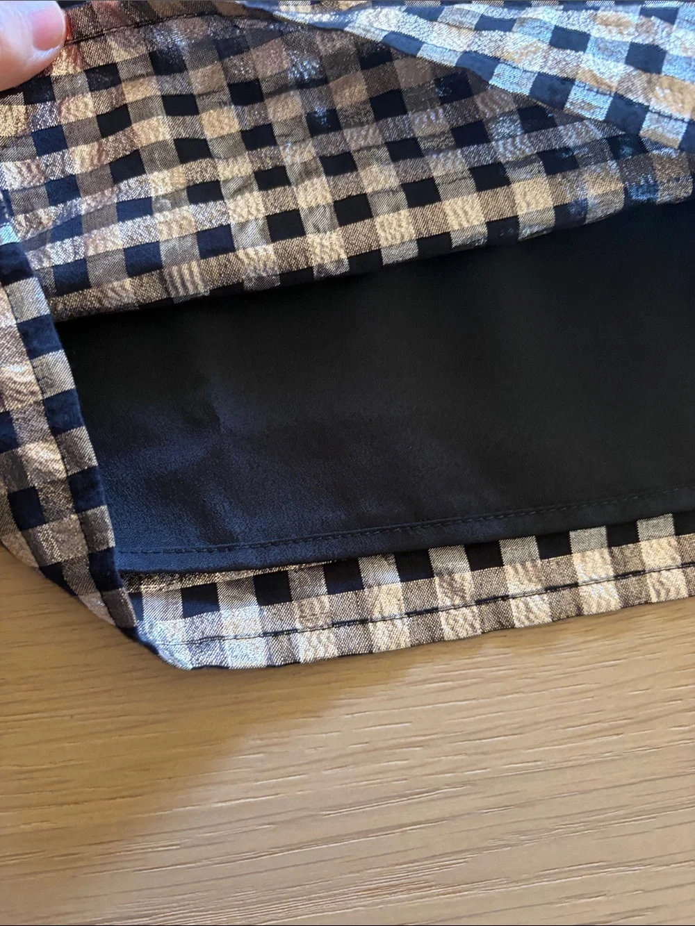 J. Crew Black and Gold Gingham Puff-Sleeve Top